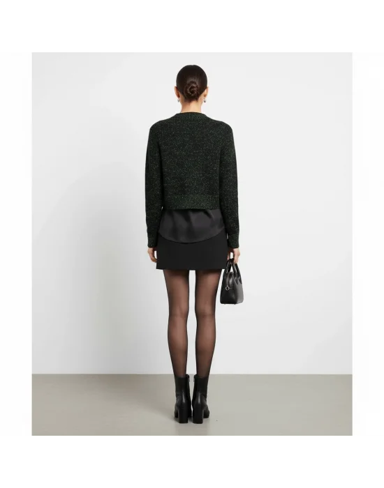 MetuCa Kadın Yeşil Siyah Melanj Yakasız Regular Fit Düğmesiz Triko Ceket Hırka