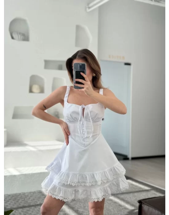 Mini Askılı Elbise - Beyaz