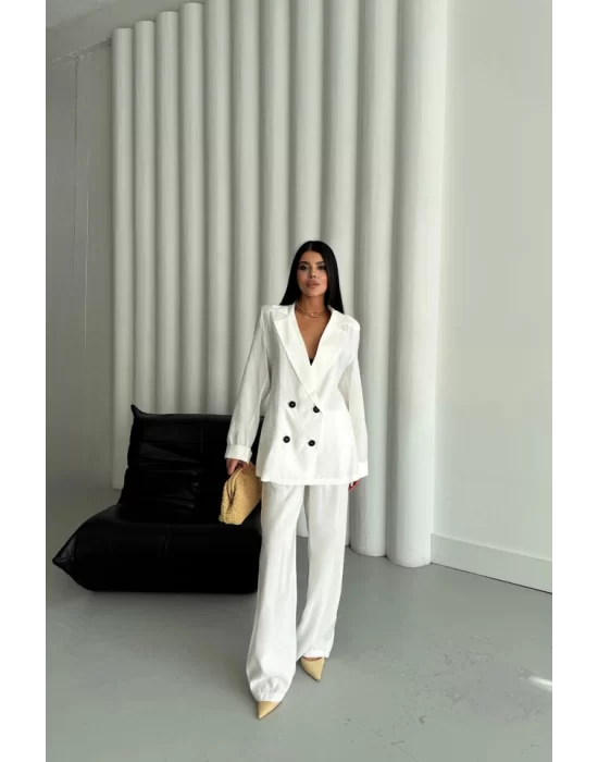 MODAL 4 DÜĞME ASTARSIZ CEKET - PANTOLON TAKIM - Beyaz