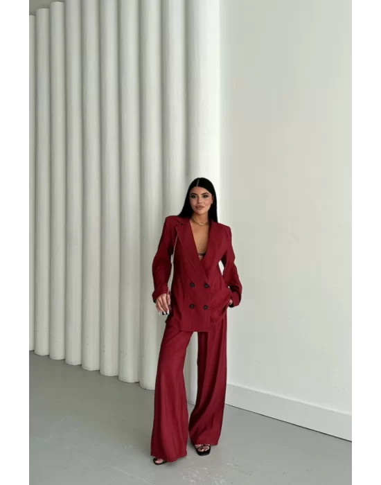 MODAL 4 DÜĞME ASTARSIZ CEKET - PANTOLON TAKIM - Bordo