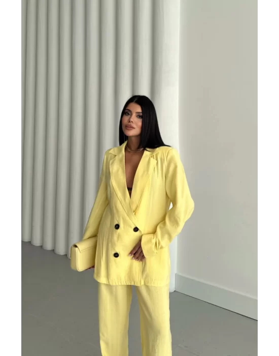 MODAL 4 DÜĞME ASTARSIZ CEKET - PANTOLON TAKIM - Sarı