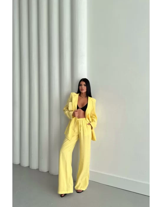 MODAL 4 DÜĞME ASTARSIZ CEKET - PANTOLON TAKIM - Sarı