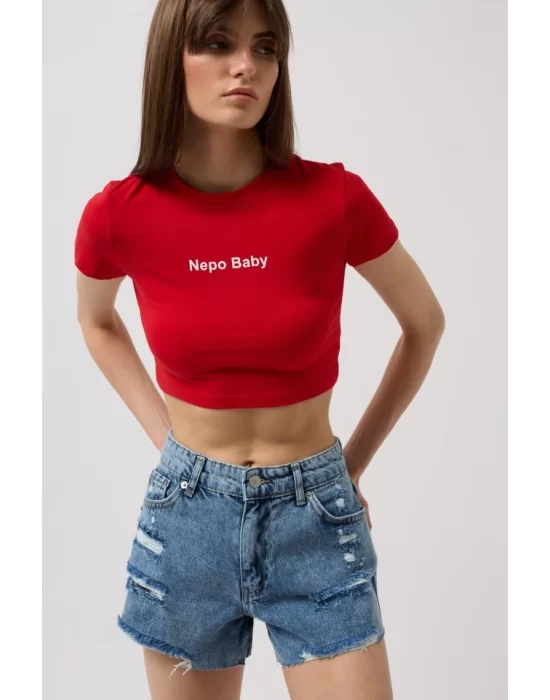 Nepo Baskılı Crop T-Shirt