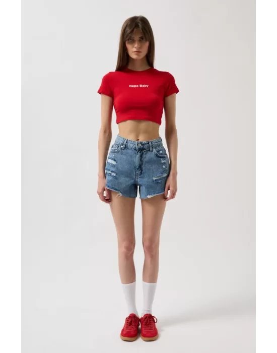 Nepo Baskılı Crop T-Shirt