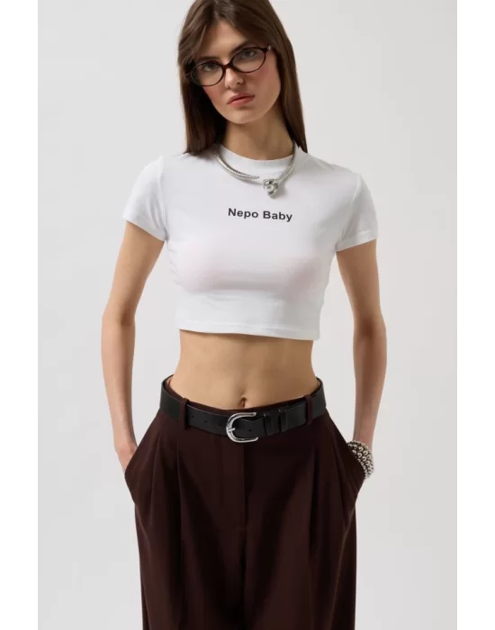 Nepo Baskılı Crop T-Shirt