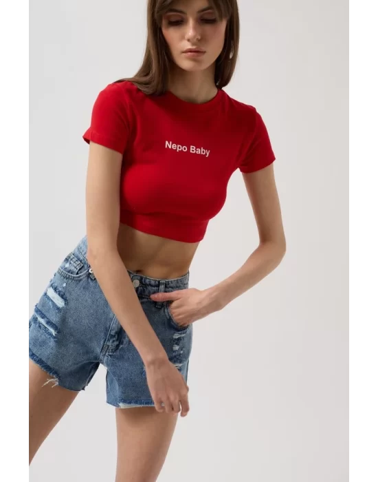 Nepo Baskılı Crop T-Shirt