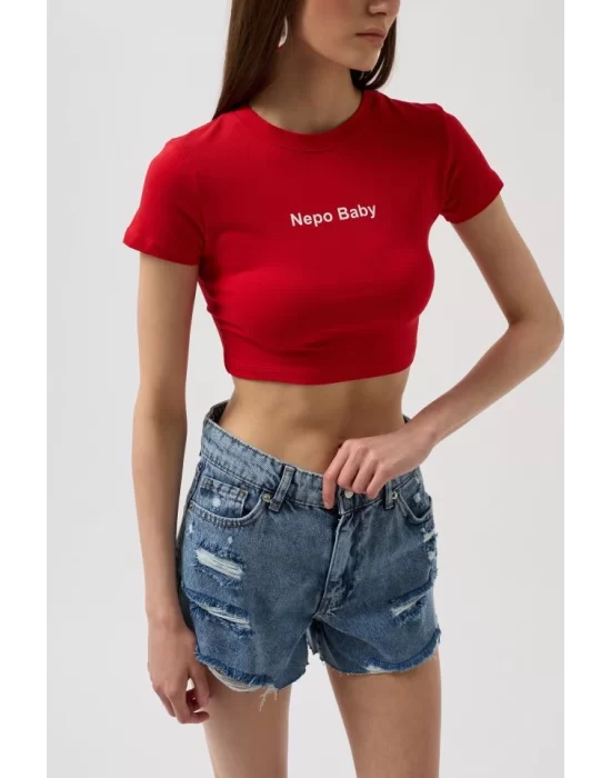 Nepo Baskılı Crop T-Shirt
