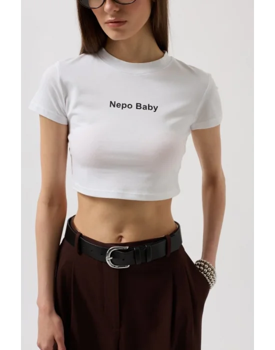 Nepo Baskılı Crop T-Shirt