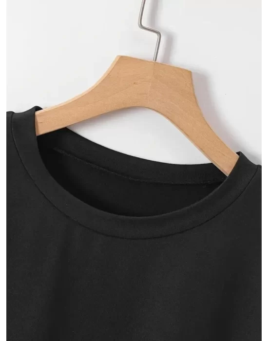 New York Baskılı Oversize Bisiklet Yaka T-shirt - Siyah