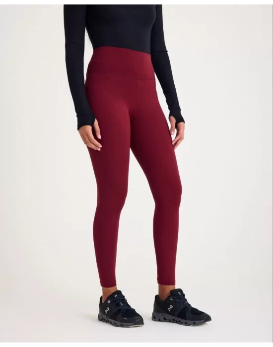 Nonofit Yüksek Bel Düz Sporcu Tayt - Bordo