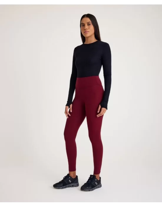 Nonofit Yüksek Bel Düz Sporcu Tayt - Bordo