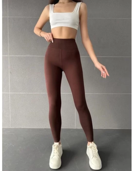 Nonofit Yüksek Bel Düz Sporcu Tayt - Kahve