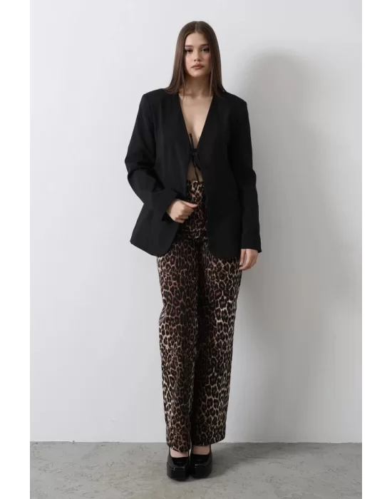 Önü Bağlamalı Blazer Ceket - Siyah