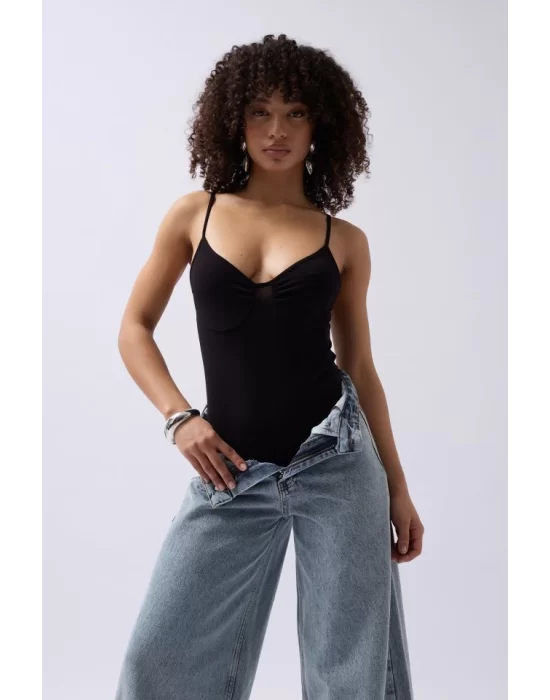 Önü Büzgülü Askılı Bodysuit