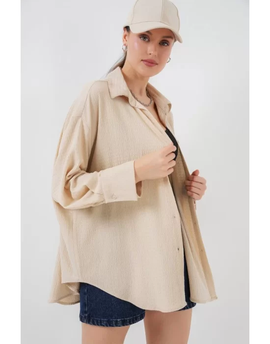 Örme Oversize Gömlek 20264 - Bej