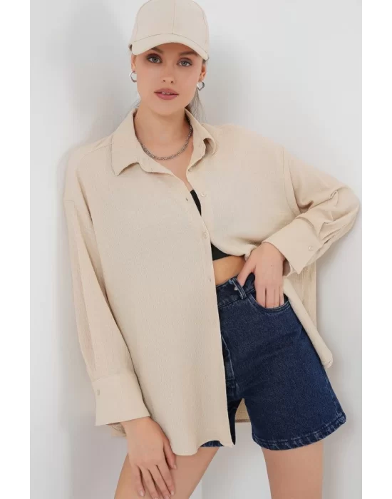 Örme Oversize Gömlek 20264 - Bej