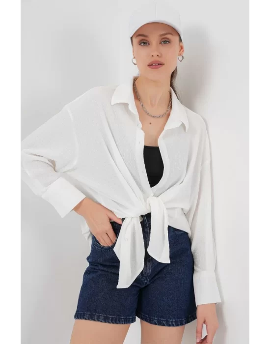 Örme Oversize Gömlek 20264 - Beyaz