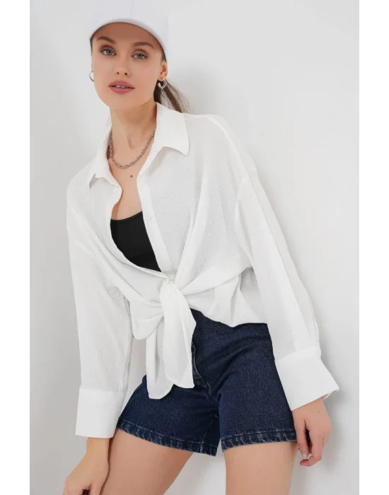 Örme Oversize Gömlek 20264 - Beyaz
