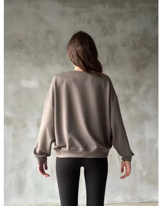 Osy Modal Yumuşak Dokulu Kumaş Bisiklet Yaka Oversize Sweatshirt - Gri