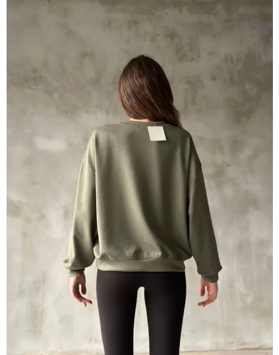 Osy Modal Yumuşak Dokulu Kumaş Bisiklet Yaka Oversize Sweatshirt - Haki