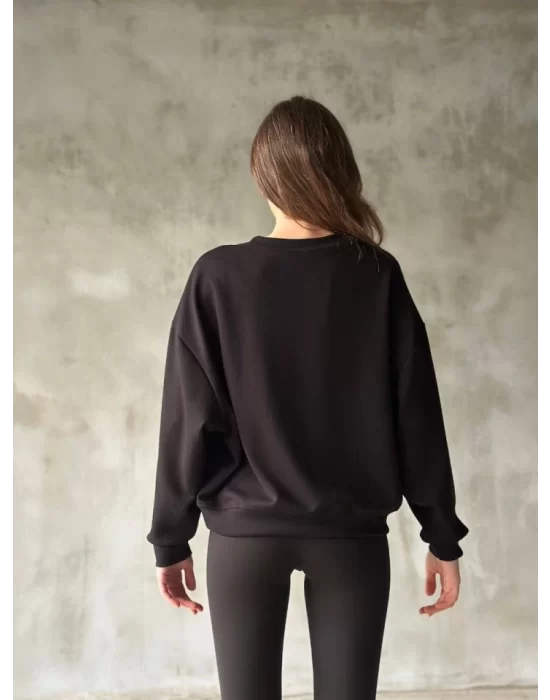 Osy Modal Yumuşak Dokulu Kumaş Bisiklet Yaka Oversize Sweatshirt - Siyah