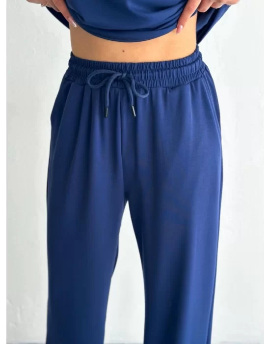 Osy Modal Yumuşak Dokulu Kumaş Kısa Kollu Yakalı T-shirt Pantalon Ikili Takım- Lacivert