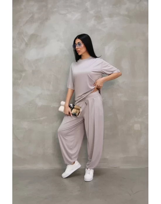 Osy Modal Yumuşak Dokulu Kumaş Oversize Bisiklet Yaka T-shirt Jogger Eşofman Altı Eşofman Takımı - Gri