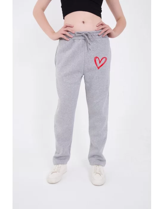Oversize Boru Paça Baskılı Eşofman Pantolon - Gri