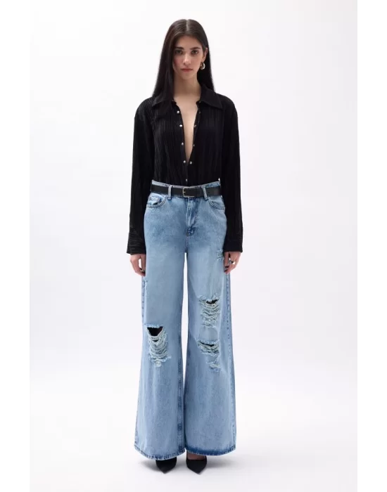 Oversize Dokulu Gömlek