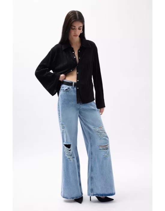 Oversize Dokulu Gömlek