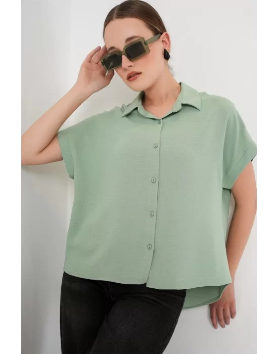Oversize Kısa Kol Gömlek 20322 - Çağla