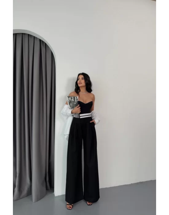 PANTOLON BEL ŞERİT DETAYLI - Siyah
