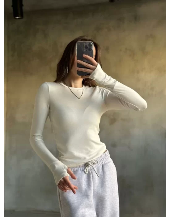 Parmak Geçmeli Buzi Body - Beyaz