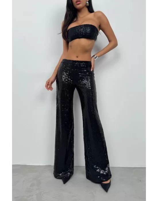Payetli Wide Leg Pantolon