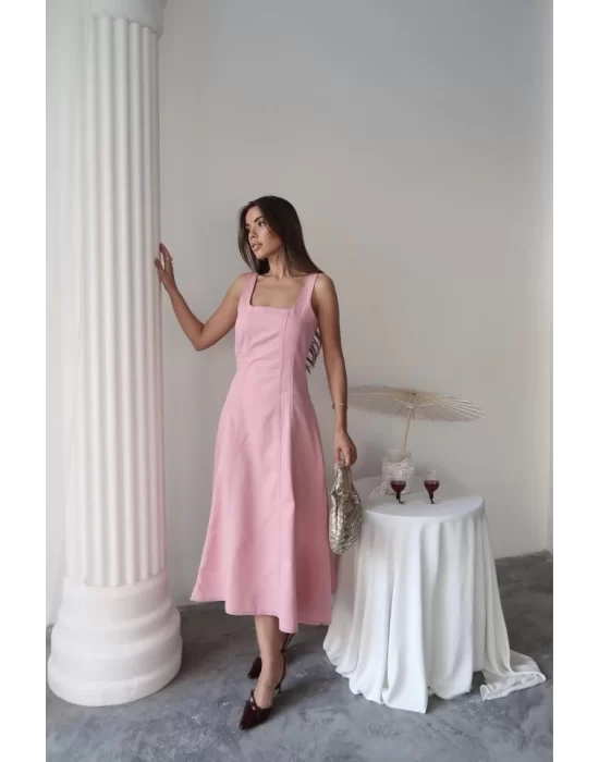 Lacivert Çift Dikişli Gabardin Elbise