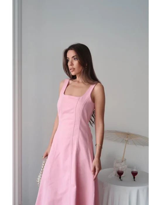 Lacivert Çift Dikişli Gabardin Elbise