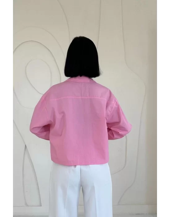 Pembe Fleto Cepli Poplin Gömlek