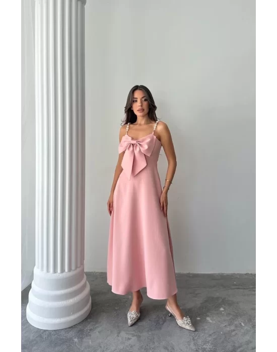 Pembe İnci Askı Detaylı Elbise