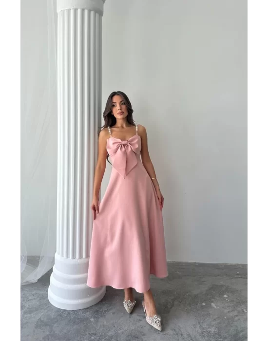 Pembe İnci Askı Detaylı Elbise