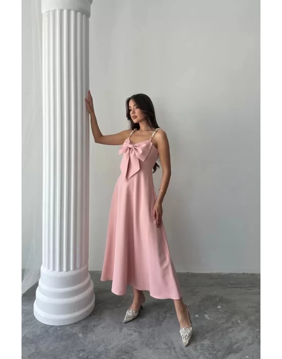 Pembe İnci Askı Detaylı Elbise