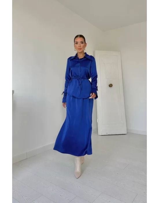 Saks Biyeli Gömlek Ve Etek Takım