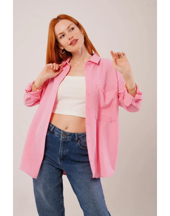 Salaş Kesim Cepli Pembe Gömlek