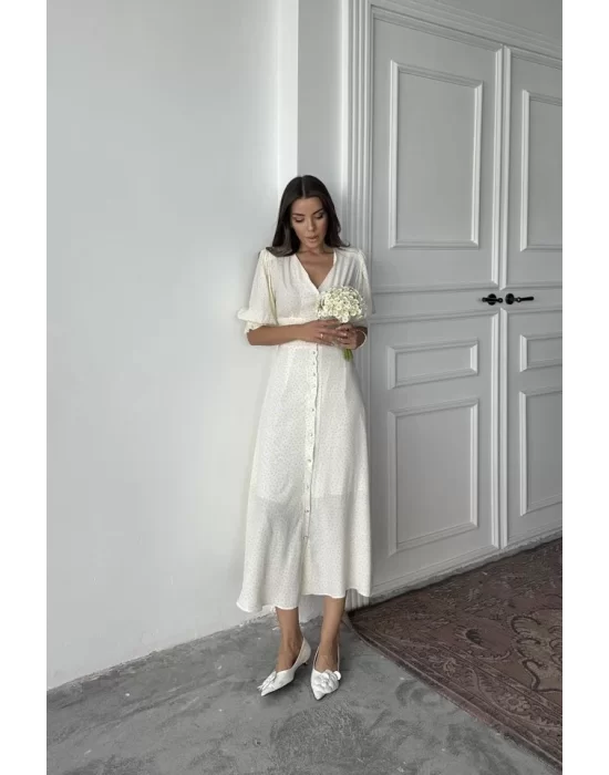Beyaz Arka Ve Bel Ucu Gipeli Elbise