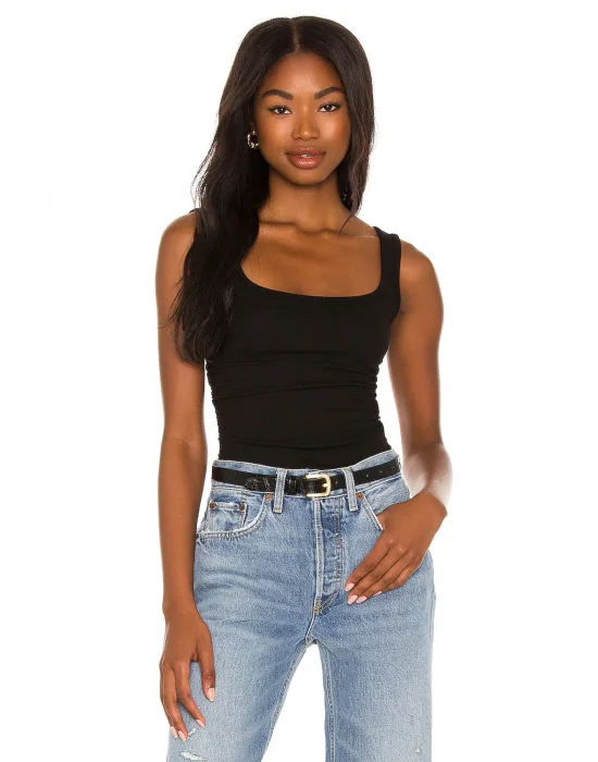 Sıfır Kol Kare Yaka Büzgülü Bodysuit