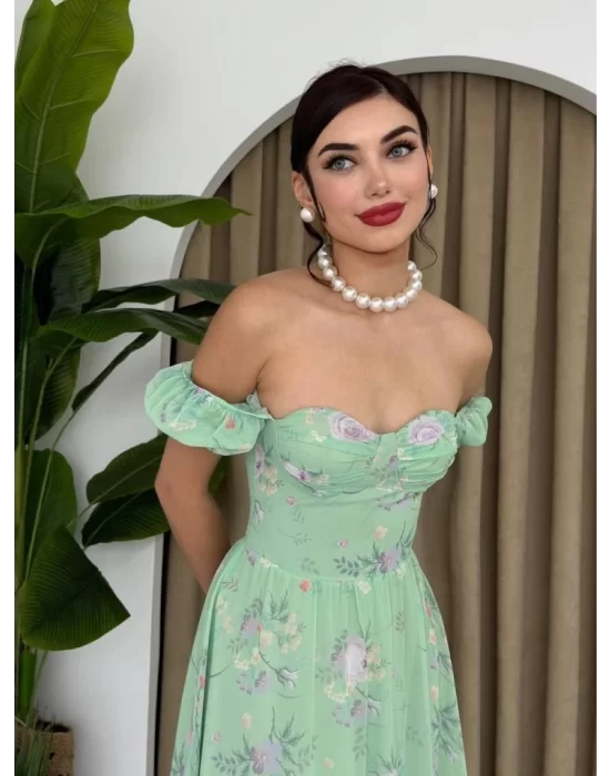 ŞİFON KUMAŞ DİJİTAL DESEN BASKILI ELBİSE