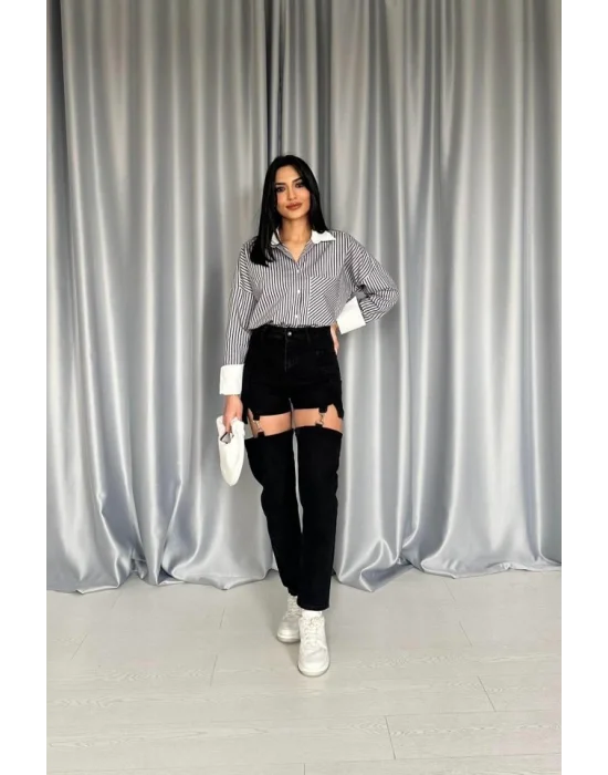 Mavi Askılı İki Parça Jeans Pantolon