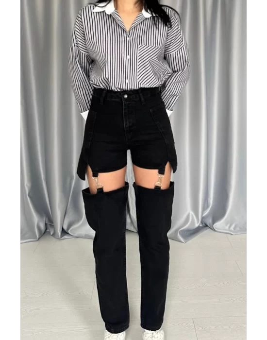 Mavi Askılı İki Parça Jeans Pantolon