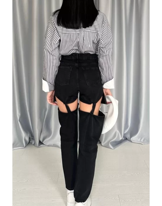 Mavi Askılı İki Parça Jeans Pantolon