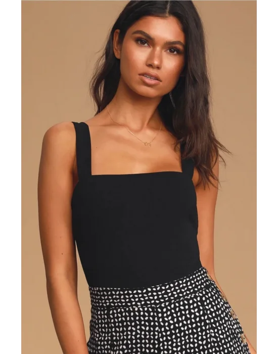 Siyah Kalın Askılı Ipek Jarse Bodysuit