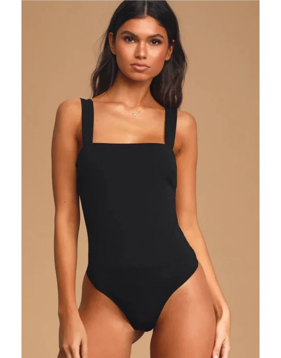 Siyah Kalın Askılı Ipek Jarse Bodysuit